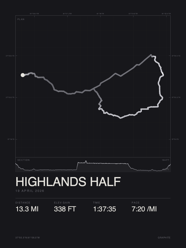 The same run rendered in the Graphite colourway